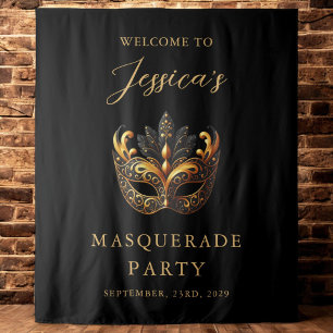 Masquerade Black Gold Verjaardag Welkom Wandkleed