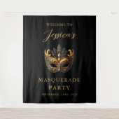 Masquerade Black Gold Verjaardag Welkom Wandkleed (Voorkant)