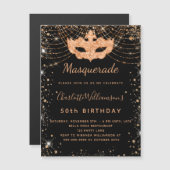 Masquerade black Gold verjaardagsuitnodigde magnee (Voorkant / Achterkant)