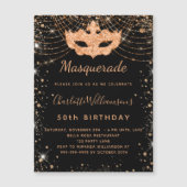 Masquerade black Gold verjaardagsuitnodigde magnee (Voorkant)