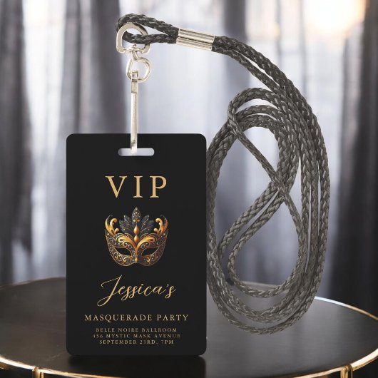 Masquerade Black Gold VIP-uitnodiging Badge