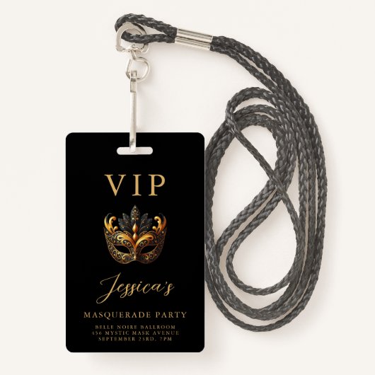 Masquerade Black Gold VIP-uitnodiging Badge (Voorkant met draagriem)