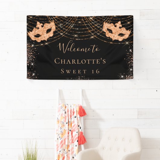 Masquerade black goudglitterstof Sweet 16 Spandoek (Insitu)