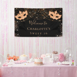 Masquerade black goudglitterstof Sweet 16 Spandoek