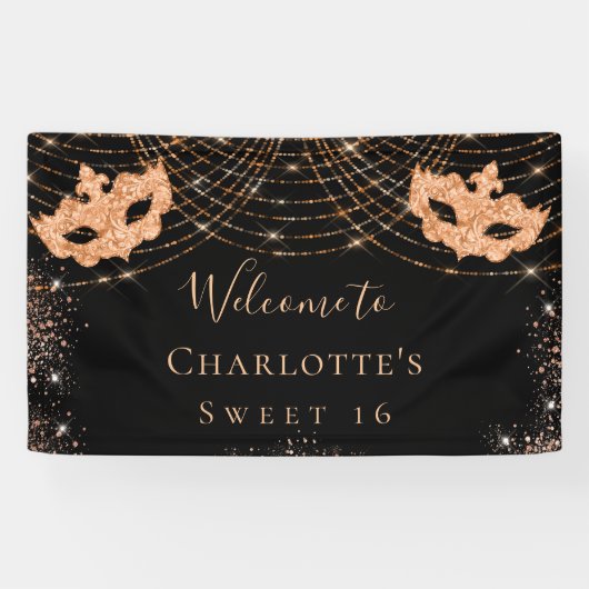 Masquerade black goudglitterstof Sweet 16 Spandoek (Horizontaal)