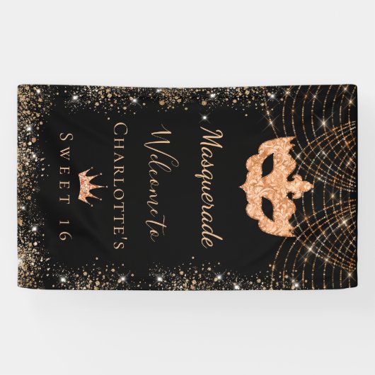 Masquerade black goudglitterstof Sweet 16 Spandoek (Horizontaal)