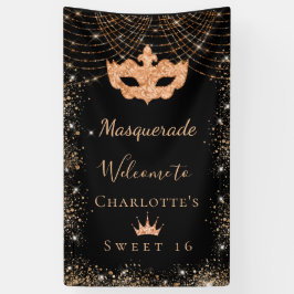 Masquerade black goudglitterstof Sweet 16 Spandoek