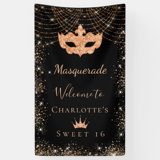 Masquerade black goudglitterstof Sweet 16 Spandoek (Verticaal)