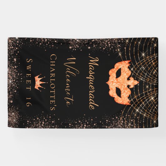 Masquerade black goudglitterstof Sweet 16 Spandoek (Horizontaal)