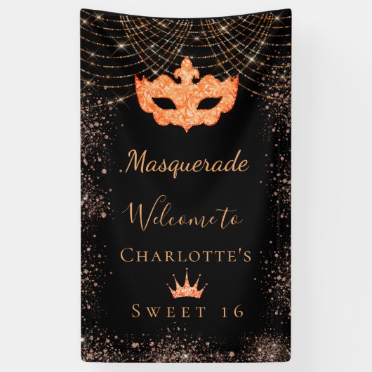 Masquerade black goudglitterstof Sweet 16 Spandoek (Verticaal)