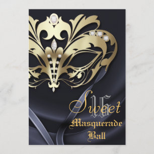 Masquerade Black Jeweled Sweet 16 Uitnodiging