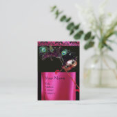 MASQUERADE BLACK PINK FUCHSIA SILK DAMASK CLOTH VISITEKAARTJE (Staand voorkant)
