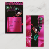 MASQUERADE BLACK PINK FUCHSIA SILK DAMASK CLOTH VISITEKAARTJE (Voorkant / Achterkant)