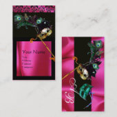 MASQUERADE BLACK PINK FUCHSIA SILK DAMASK CLOTH VISITEKAARTJE (Voorkant / Achterkant)