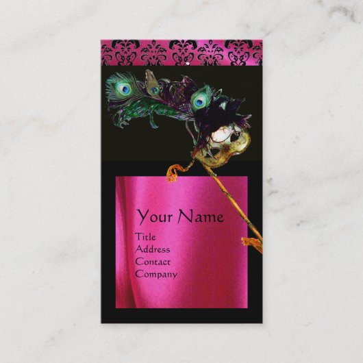 MASQUERADE BLACK PINK FUCHSIA SILK DAMASK CLOTH VISITEKAARTJE (Voorkant)