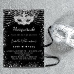 Masquerade Black Silglitter-verjaardagsfeestje Kaart<br><div class="desc">Voor een elegante Masquerade,  50e (of elke leeftijd) verjaardag. Een zwarte achtergrond. Gedemoreerd met faux zilveren glitter en een maskerade masker. Geef een persoonlijke naam,  leeftijd en partijgegevens op en voeg deze toe. De naam wordt geschreven met een handgeschreven stijlmanuscript</div>