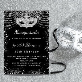 Masquerade Black Silglitter-verjaardagsfeestje Kaart