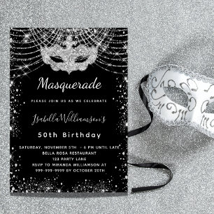 Masquerade Black Silglitter-verjaardagsfeestje Kaart