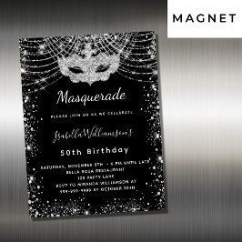 Masquerade Black Silver luxe verjaardagsfeestje Magnetische Uitnodiging