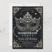 Masquerade Black White verjaardagsuitnodiging Kaart (Voorkant)