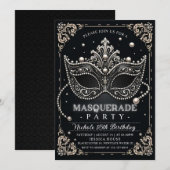 Masquerade Black White verjaardagsuitnodiging Kaart (Voorkant / Achterkant)