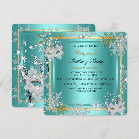 Masquerade Blauwgroen Blue Gold Snowflake Silver M Kaart (Voorkant / Achterkant)