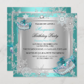 Masquerade Blauwgroen Blue Silver Snowflakes Maske Kaart (Voorkant / Achterkant)