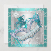 Masquerade Blauwgroen Blue Silver Snowflakes Maske Kaart (Achterkant)