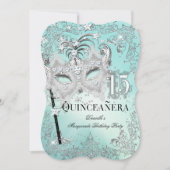 Masquerade Blauwgroen Silver Quinceanera Birthday  Kaart (Voorkant)