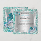 Masquerade Blauwgroen Silver Snowflakes Maskerpart Kaart (Voorkant / Achterkant)