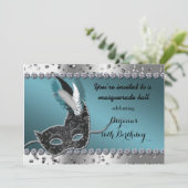 Masquerade blauwgroen Zilveren Verjaardagsfeestuit Kaart (Staand voorkant)