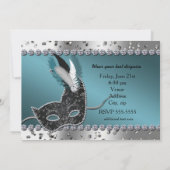 Masquerade blauwgroen Zilveren Verjaardagsfeestuit Kaart (Achterkant)