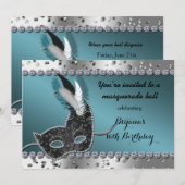 Masquerade blauwgroen Zilveren Verjaardagsfeestuit Kaart (Voorkant / Achterkant)