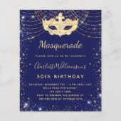 Masquerade blue Gold verjaardagsdagsuitnodiging Flyer (Voorkant)