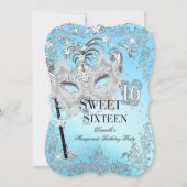 Masquerade Blue Silver Sweet 16 Birthday Kaart (Voorkant)