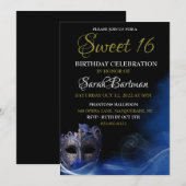 Masquerade Blue Sweet 16 Uitnodiging (Voorkant / Achterkant)