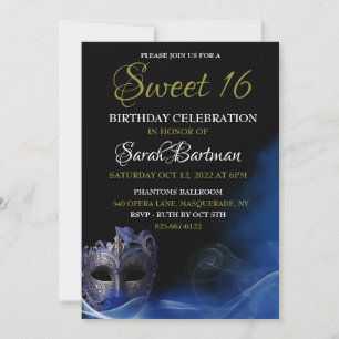 Masquerade Blue Sweet 16 Uitnodiging