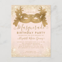 Masquerade Blush Roze Gouden Glitter Verjaardagsfe