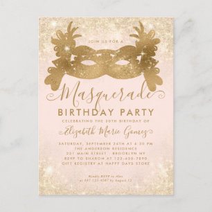Masquerade Blush Roze Gouden Glitter Verjaardagsfe Briefkaart