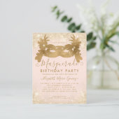 Masquerade Blush Roze Gouden Glitter Verjaardagsfe Briefkaart (Staand voorkant)