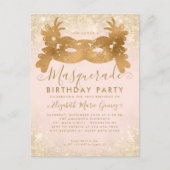 Masquerade Blush Roze Gouden Glitter Verjaardagsfe Briefkaart (Voorkant)