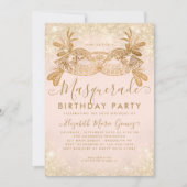 Masquerade Blush Roze Gouden Glitter Verjaardagsfe Kaart (Voorkant)