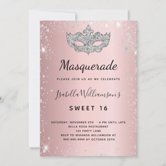 Masquerade blush roze Silver Sweet 16 Kaart (Voorkant)