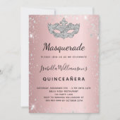 Masquerade blush roze zilver Quinceanera Kaart (Voorkant)