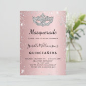 Masquerade blush roze zilver Quinceanera Kaart (Staand voorkant)