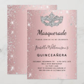 Masquerade blush roze zilver Quinceanera Kaart (Voorkant / Achterkant)