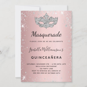 Masquerade blush roze zilver Quinceanera Kaart