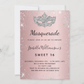Masquerade blush roze zilver Sweet 16 luxe Kaart (Voorkant)