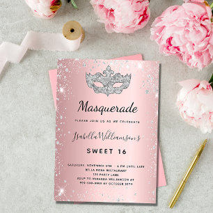 Masquerade blush roze zilver Sweet 16 luxe Kaart