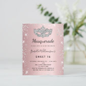 Masquerade blush roze zilver Sweet 16 uitnodiging (Staand voorkant)